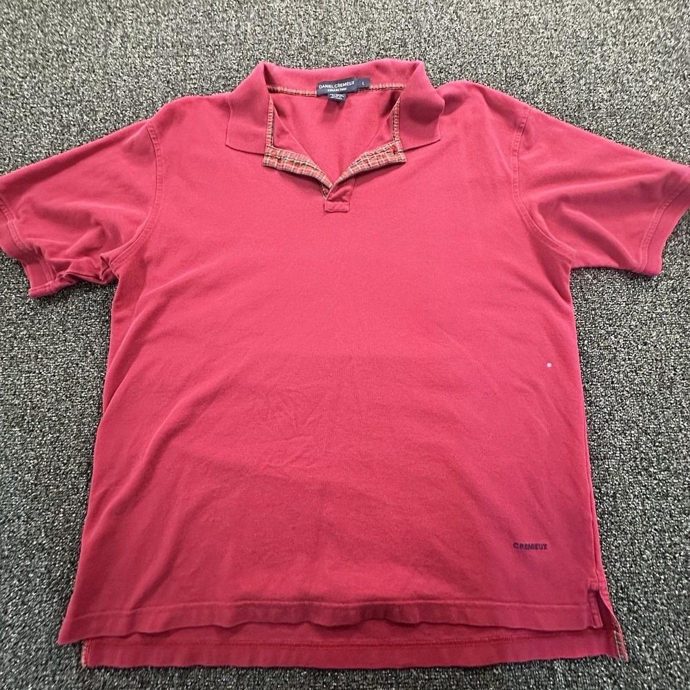 Daniel Cremieux Collection Mens Red Pique Polo Shirt Plaid Trim Large SS